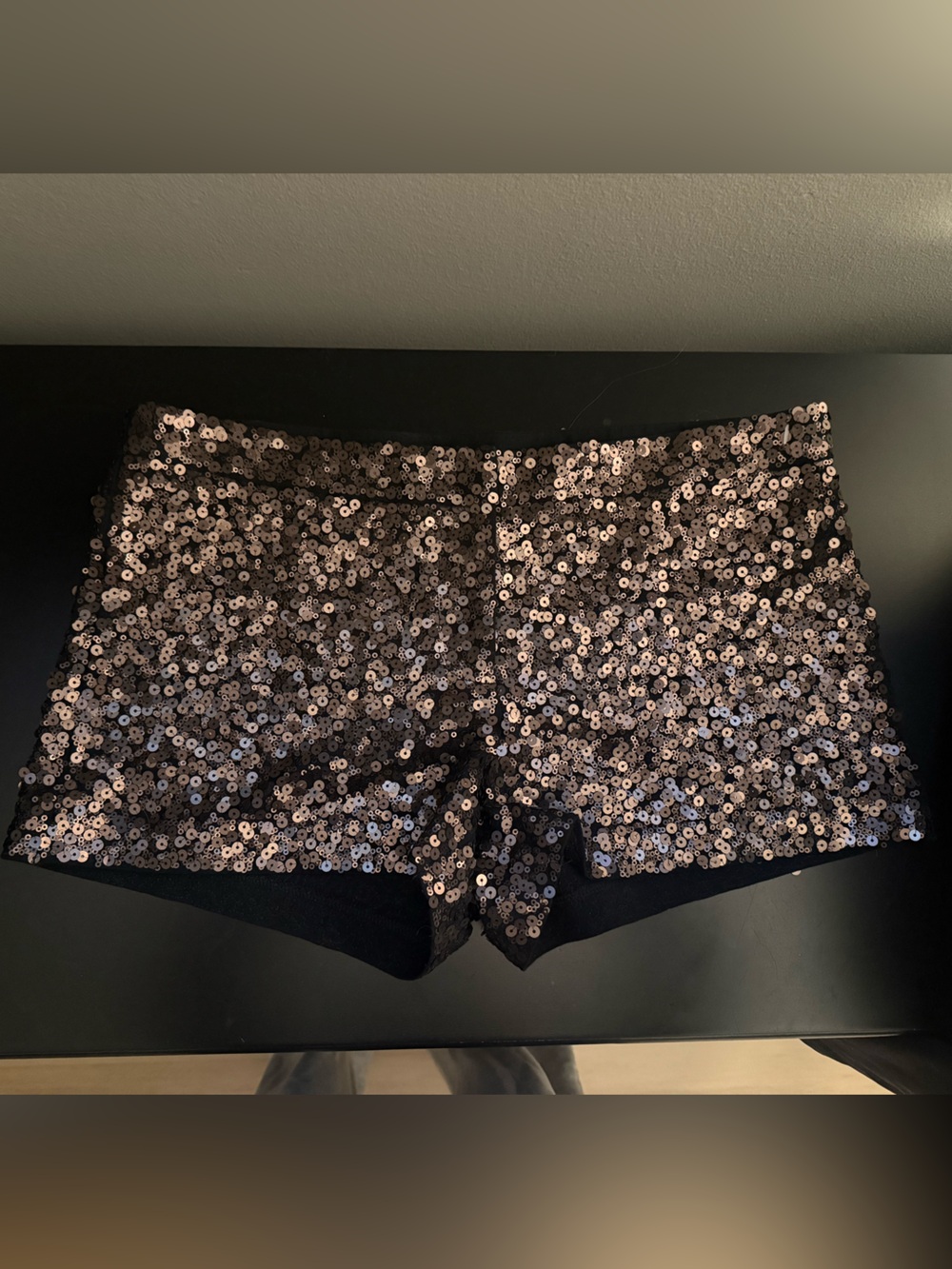 Express Sequin High Waist Shorts - Black with Rose Gold Sequins